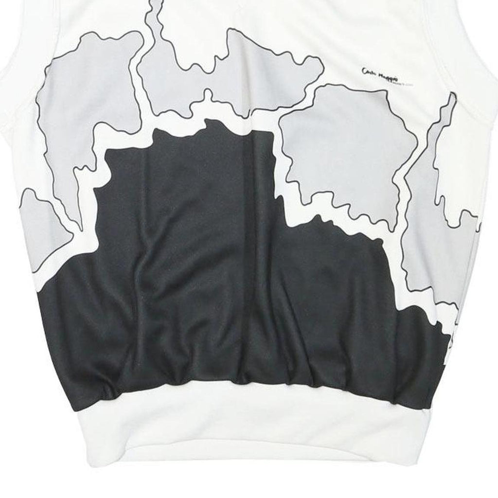 CARLO MAGGIO Mens White & Grey Black Abstract Pattern V-Neck S Sleeveless