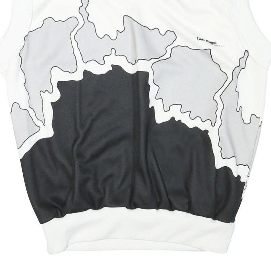 CARLO MAGGIO Mens White & Grey Black Abstract Pattern V-Neck S Sleeveless