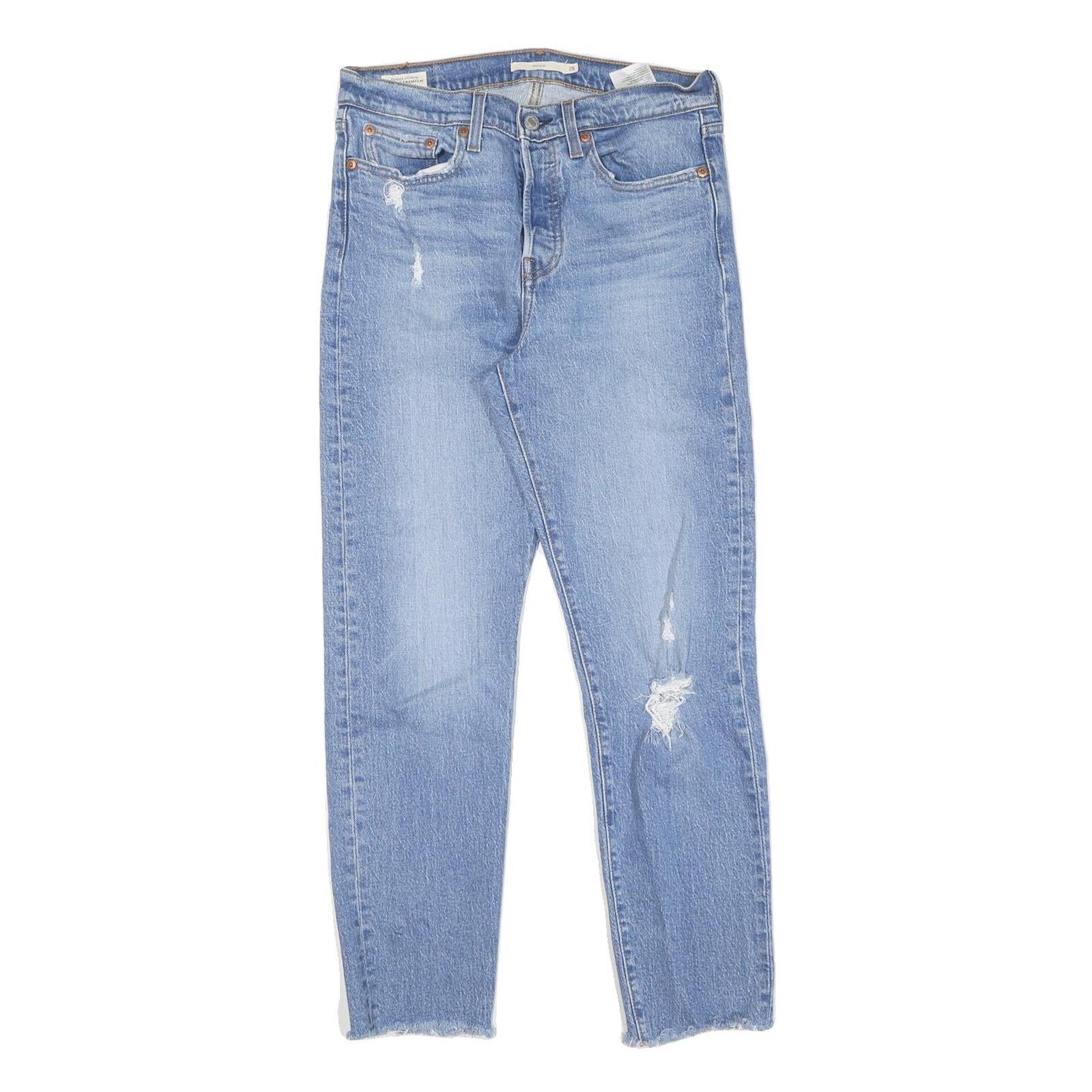 LEVI'S 501 BIG E Womens Slim Jeans Denim Light W28 L27 Distressed
