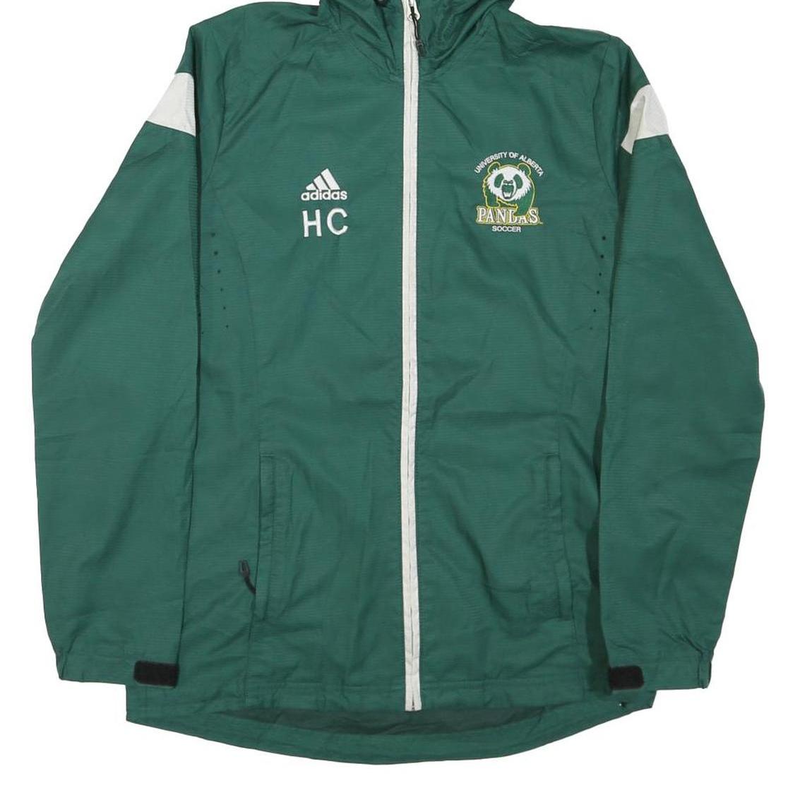 ADIDAS Mens Green White University Of Alberta Panlas Soccer Jacket S Nylon Zip