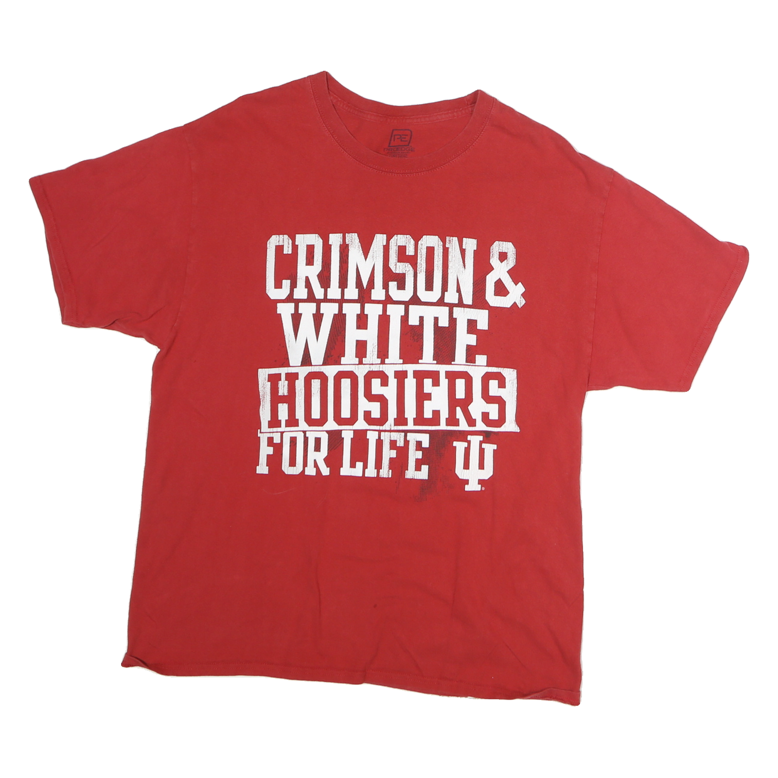 PRO EDGE Mens Red Crimson & White Hoosiers For Life Graphic T-Shirt L Crew Neck