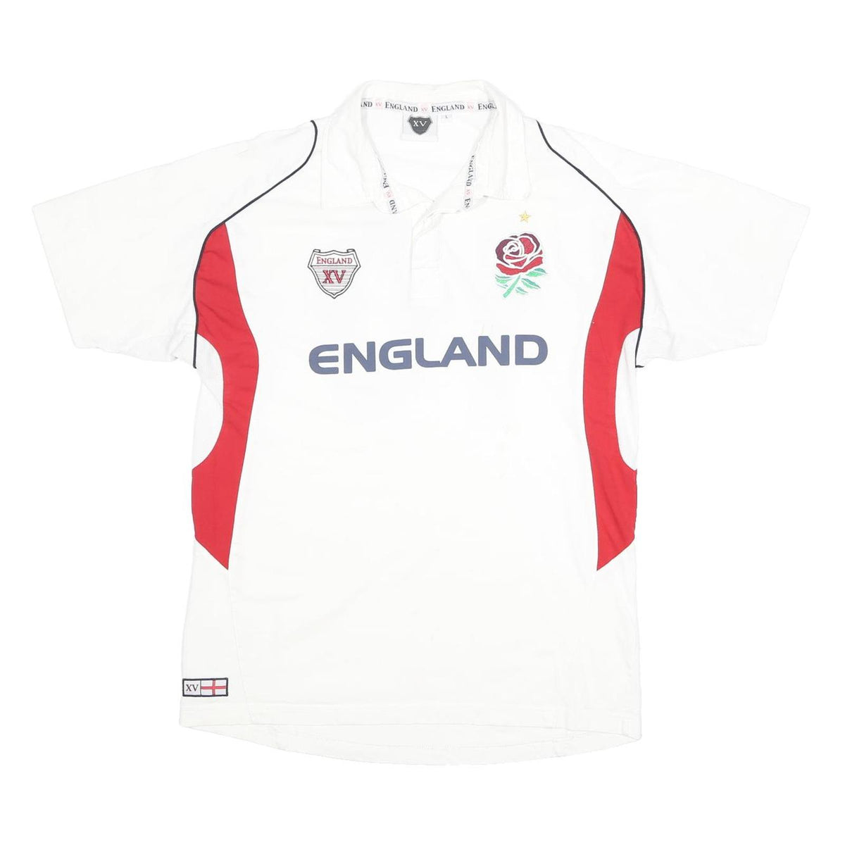 XV Mens White & Red England Rugby Polo Shirt L Cotton Sportswear