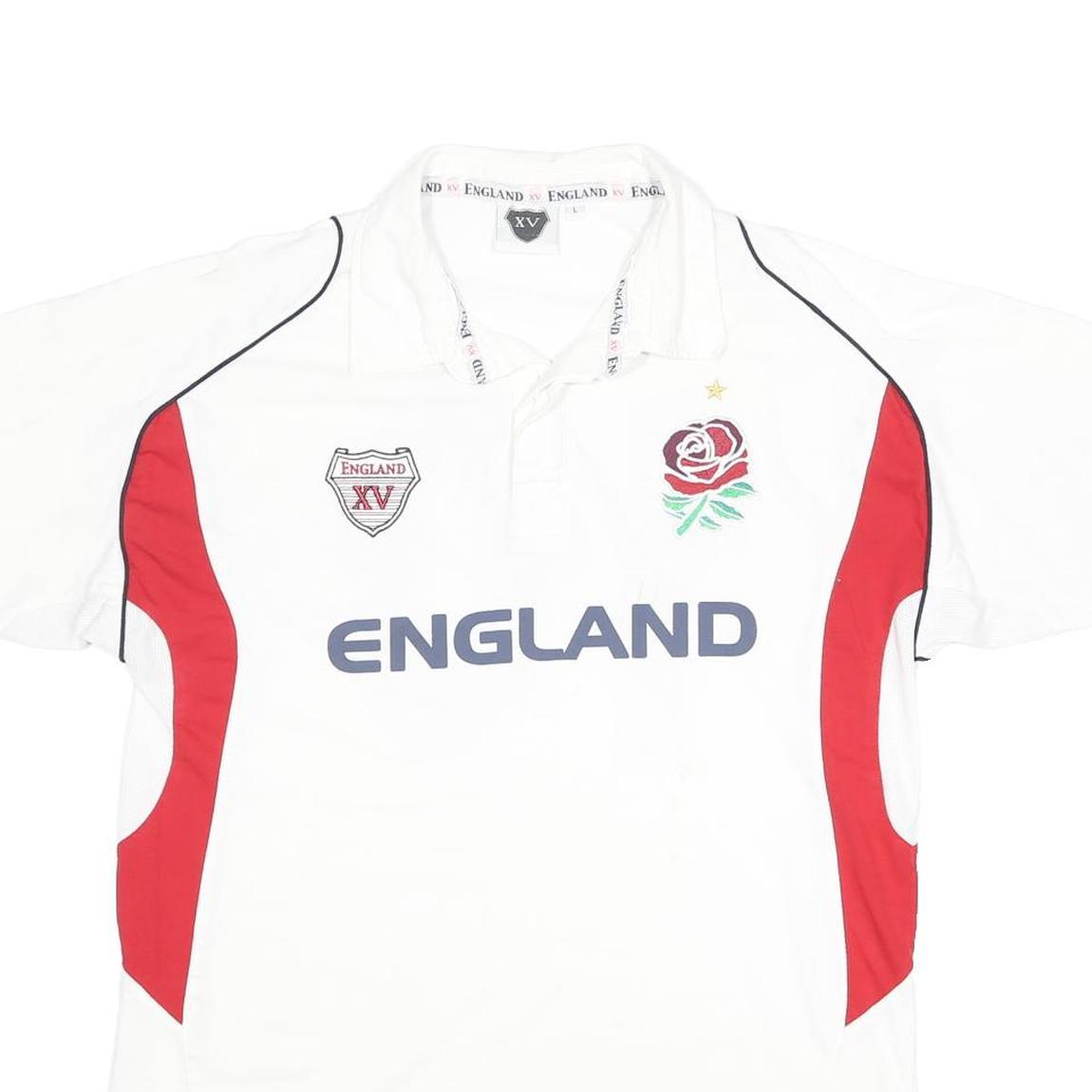 XV Mens White & Red England Rugby Polo Shirt L Cotton Sportswear
