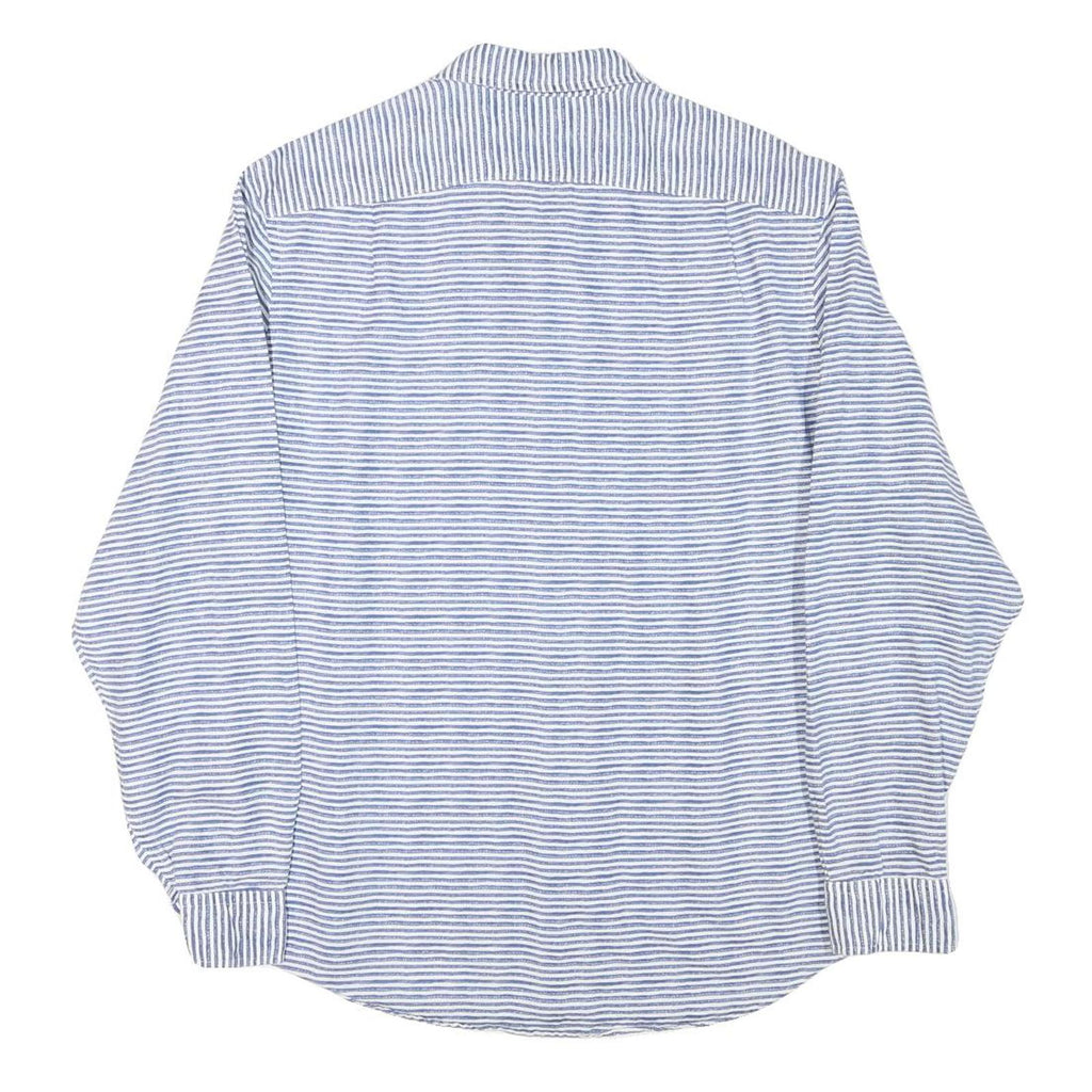 NAUTICA Mens Blue & White Striped Shirt L Cotton Blend Casual Summer Classic