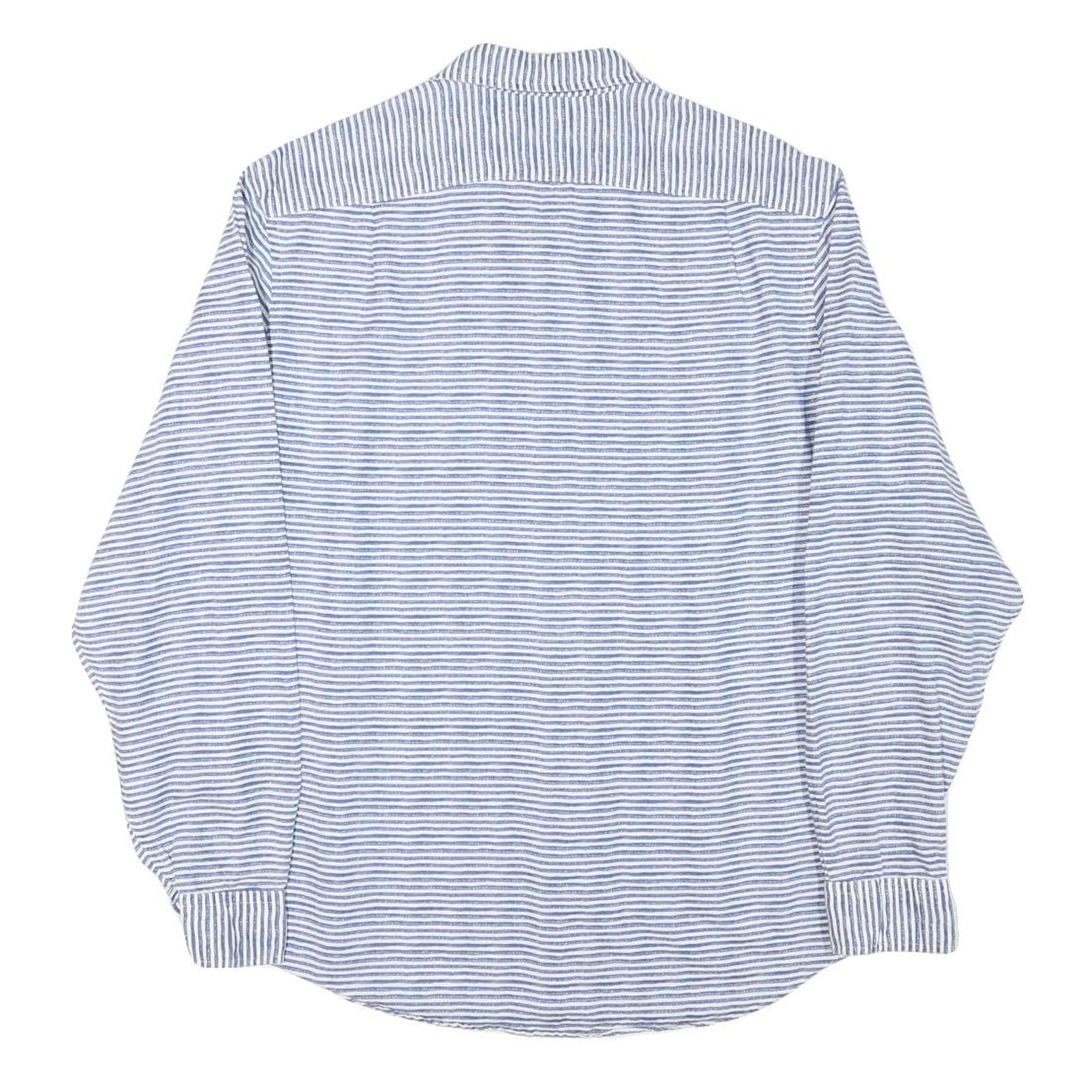 NAUTICA Mens Blue & White Striped Shirt L Cotton Blend Casual Summer Classic