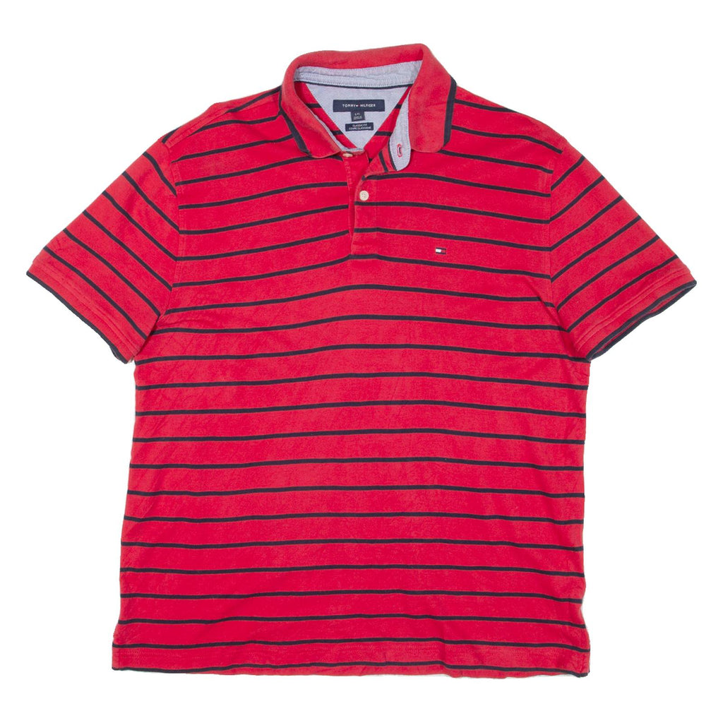 TOMMY HILFIGER Mens Polo Shirt Red Striped L