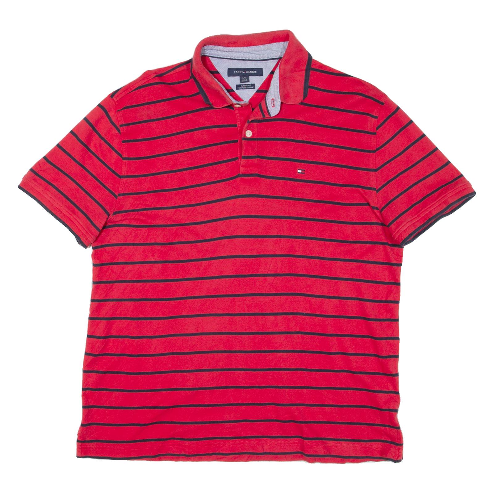 TOMMY HILFIGER Mens Polo Shirt Red Striped L