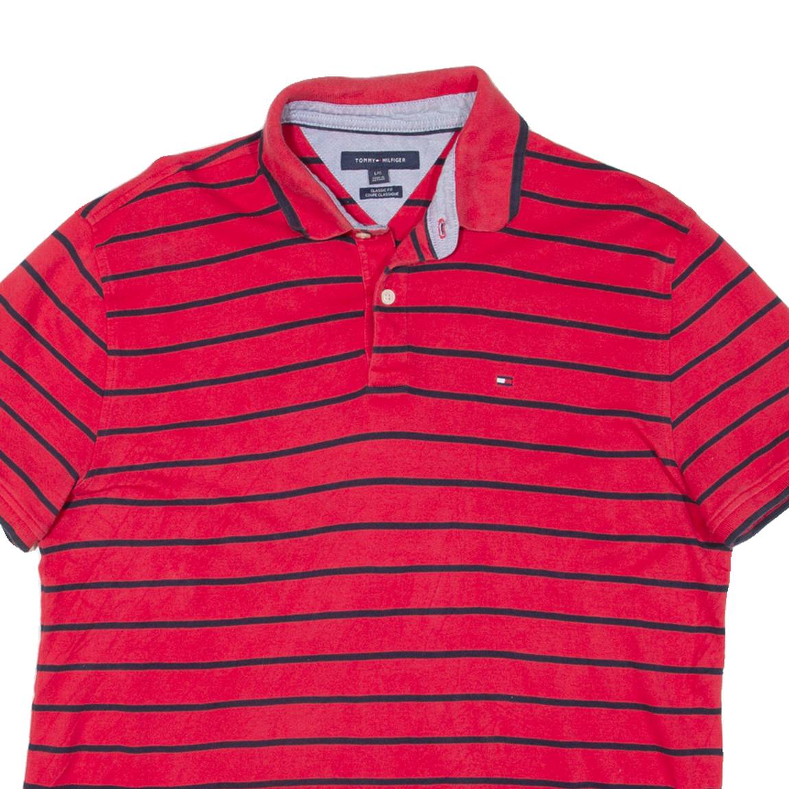 TOMMY HILFIGER Mens Polo Shirt Red Striped L