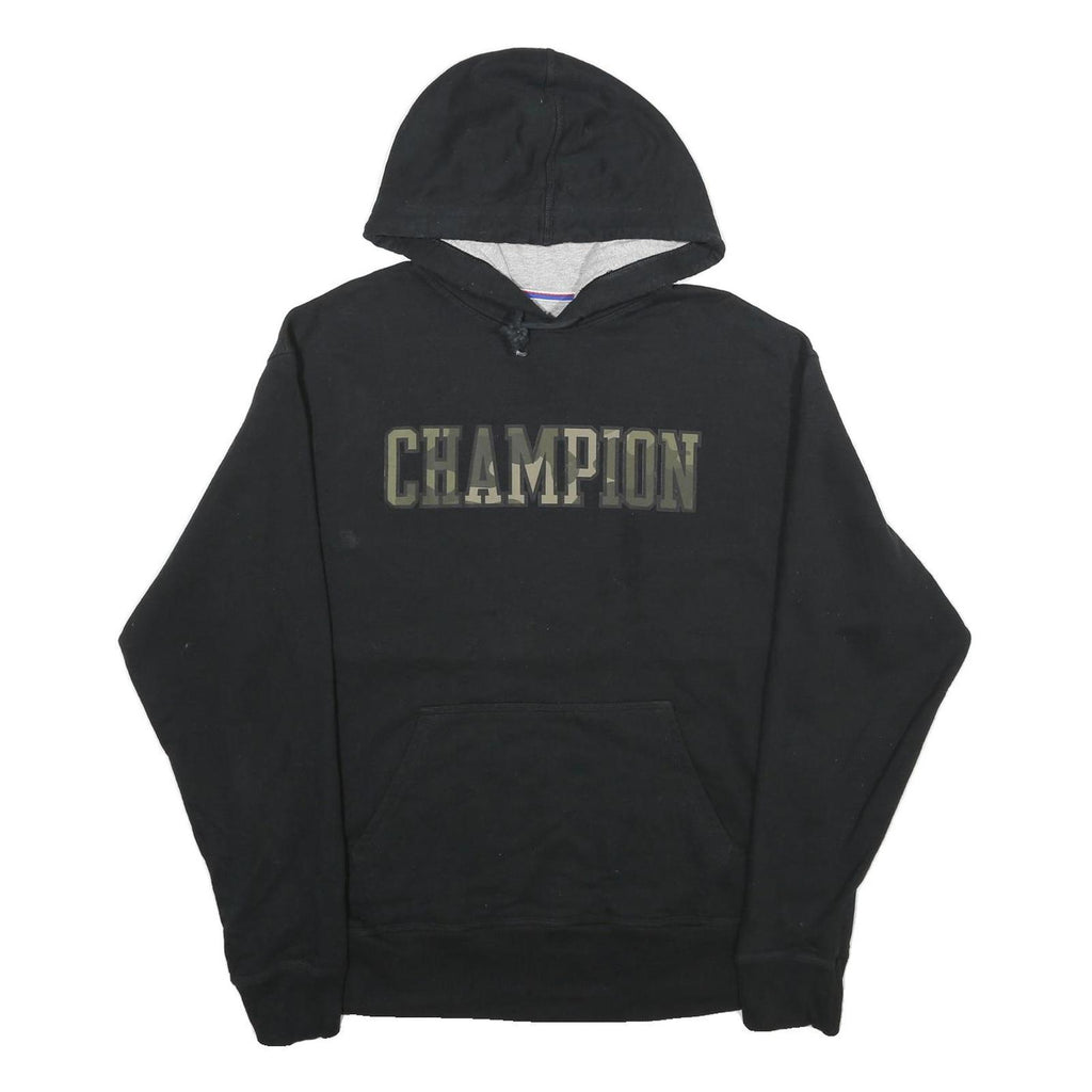 CHAMPION Mens Black Pullover Hoodie L Cotton Blend Classic Logo Hoodie