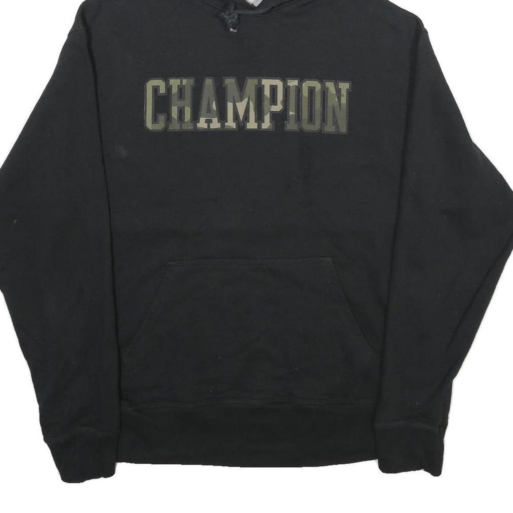CHAMPION Mens Black Pullover Hoodie L Cotton Blend Classic Logo Hoodie