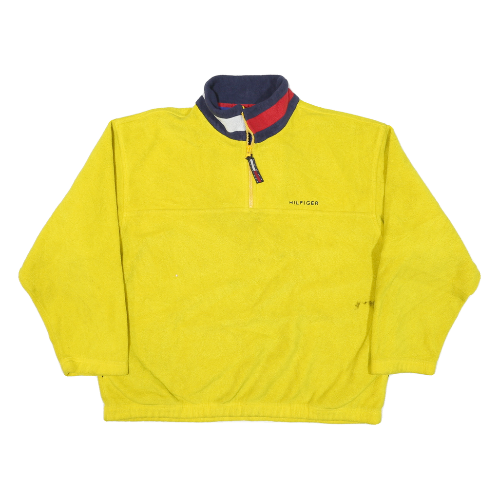 TOMMY HILFIGER Mens Yellow Pullover Plain Crew Neck Basic Knit Jumper L Fleece