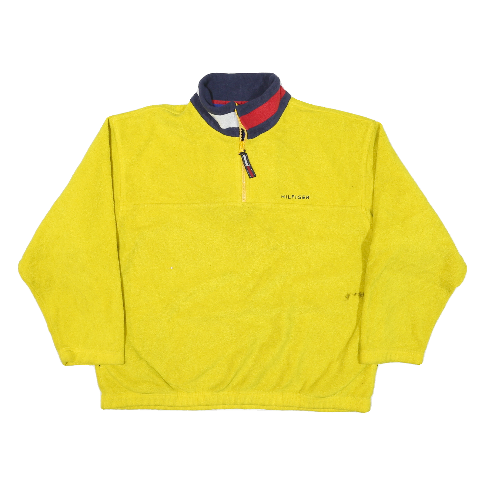 TOMMY HILFIGER Mens Yellow Pullover Plain Crew Neck Basic Knit Jumper L Fleece