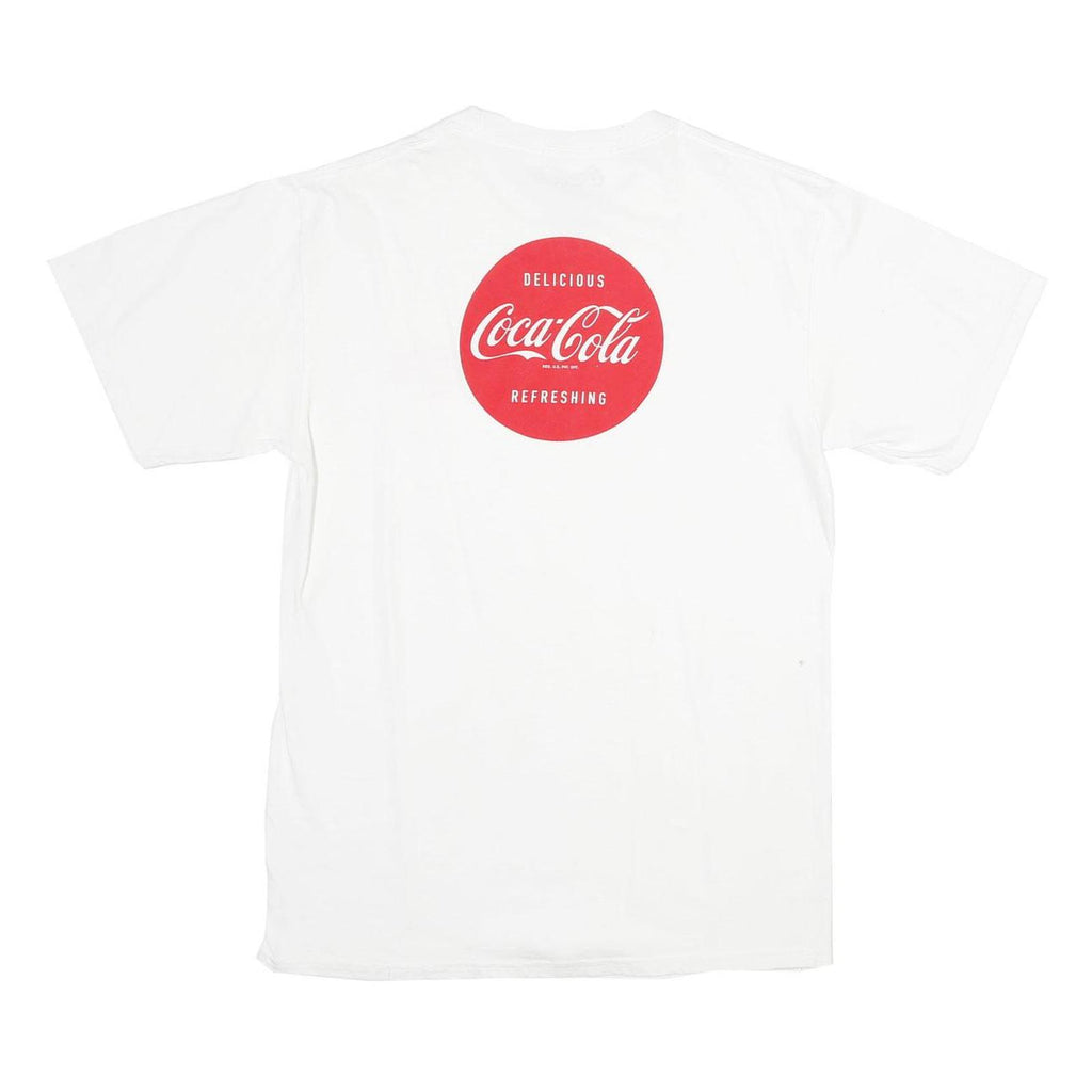 COCA COLA Mens White L Graphic T-Shirt Short Sleeve Round Neck Logo Print