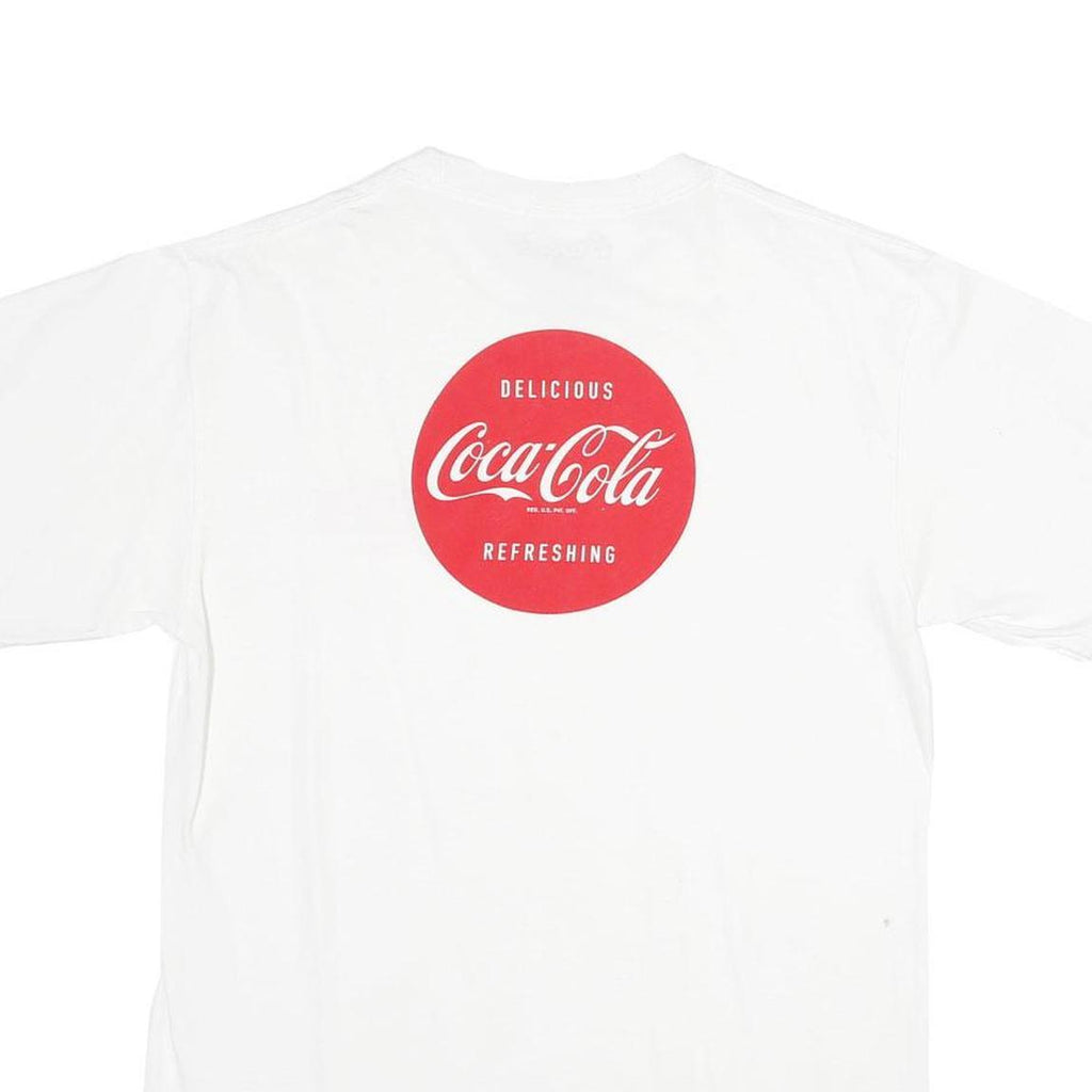 COCA COLA Mens White L Graphic T-Shirt Short Sleeve Round Neck Logo Print