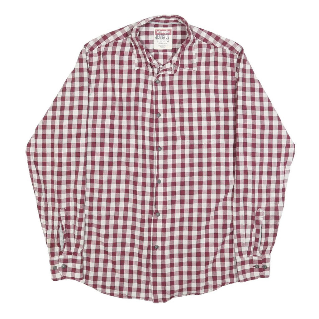 WRANGLER Mens Red & White Checked Shirt M Classic Button Down Cotton Casual