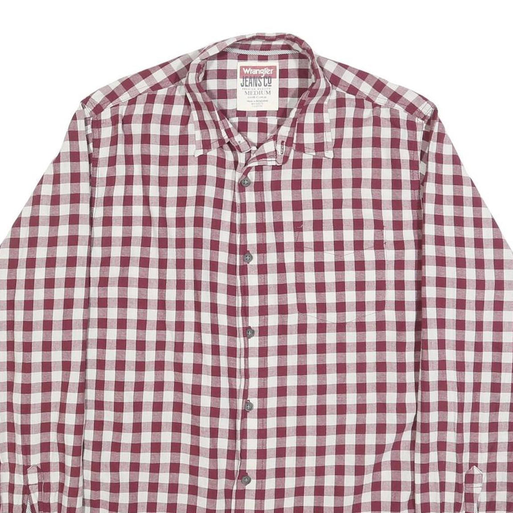 WRANGLER Mens Red & White Checked Shirt M Classic Button Down Cotton Casual