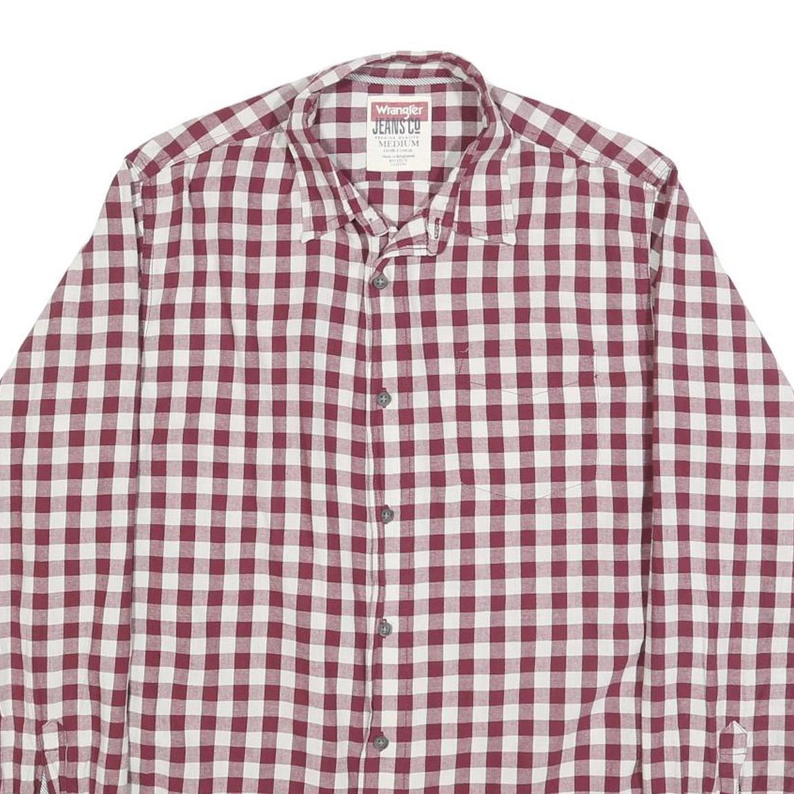 WRANGLER Mens Red & White Checked Shirt M Classic Button Down Cotton Casual