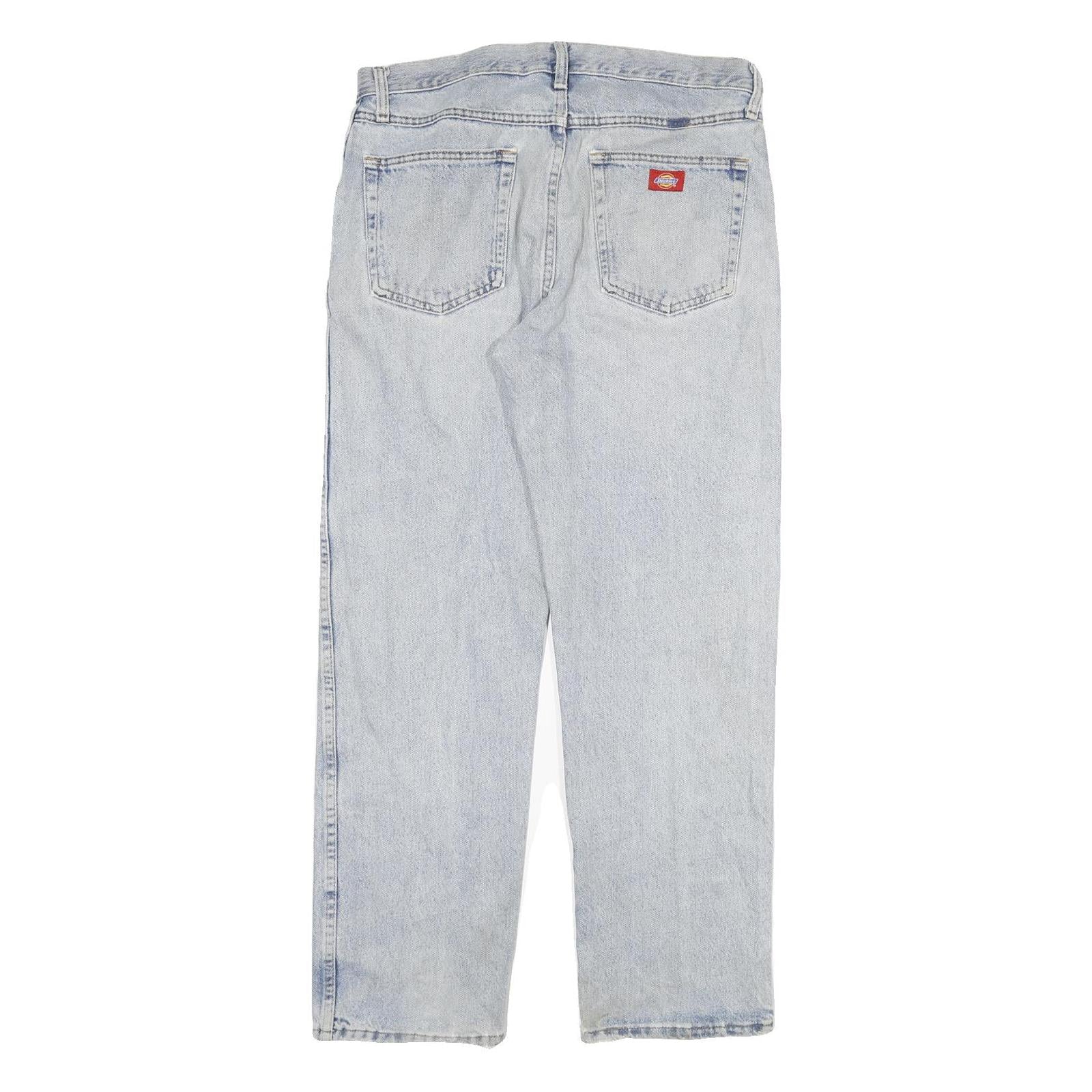 DICKIES Mens Jeans Blue Regular Straight Denim Light W33 L30 Classic Zip Cotton
