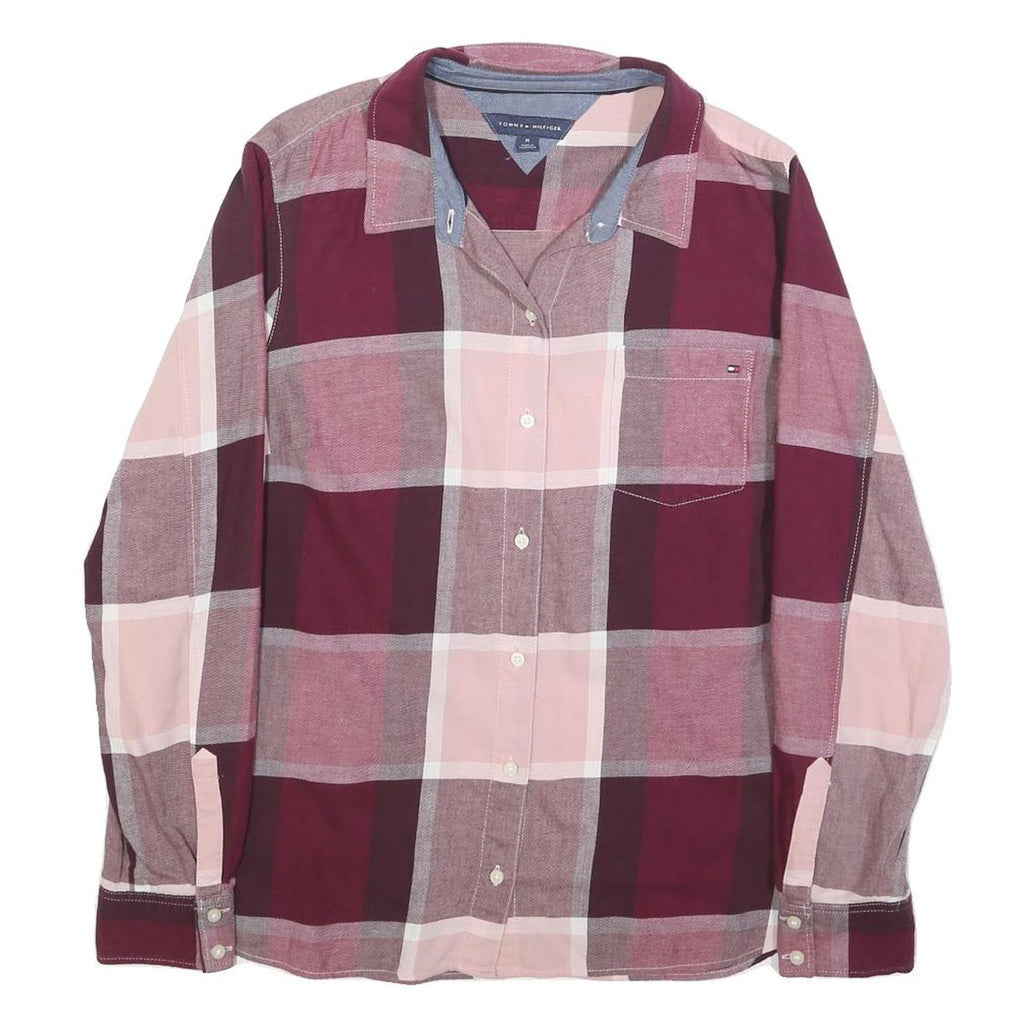 TOMMY HILFIGER Womens Pink & Burgundy Check Shirt M Cotton Long Sleeve Casual