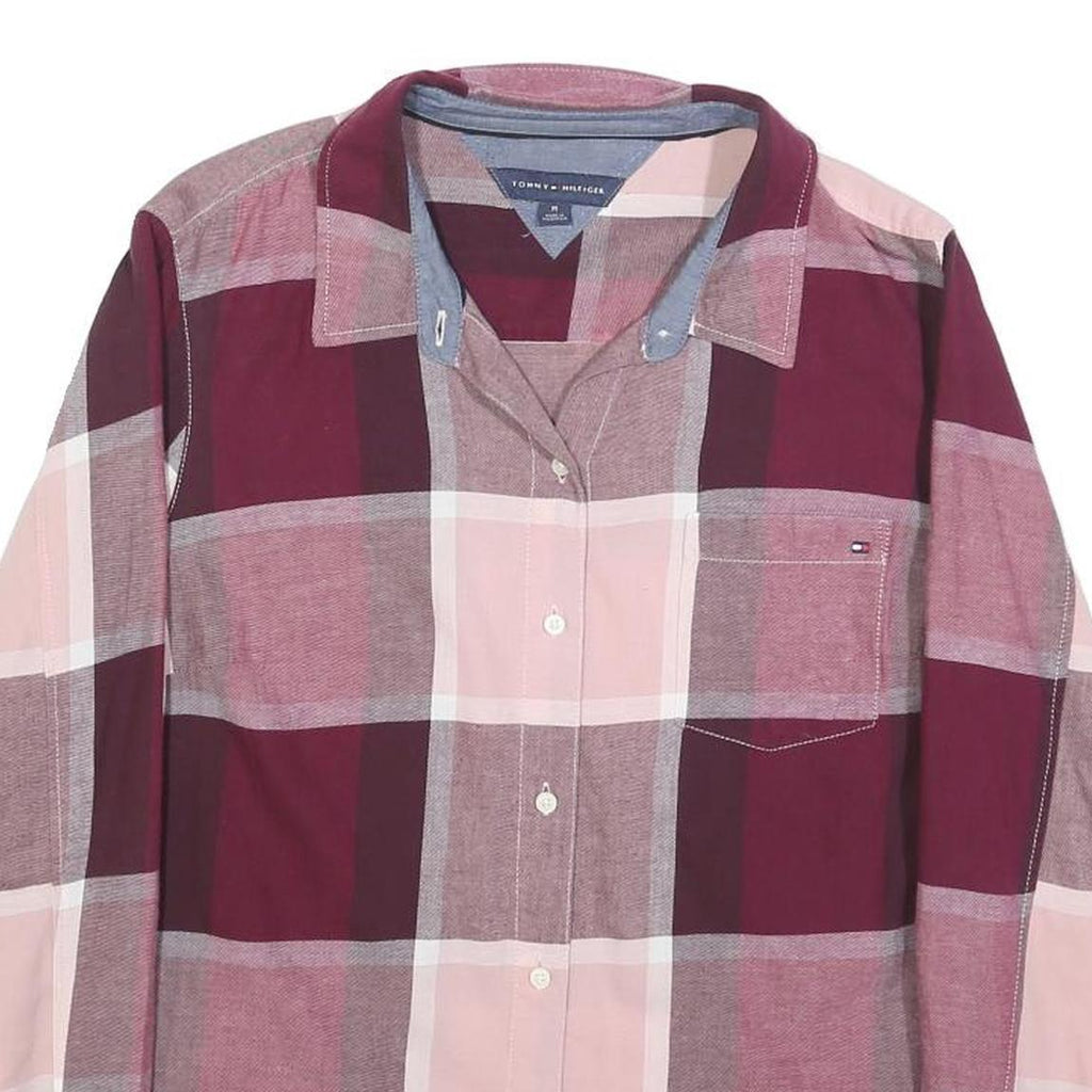 TOMMY HILFIGER Womens Pink & Burgundy Check Shirt M Cotton Long Sleeve Casual