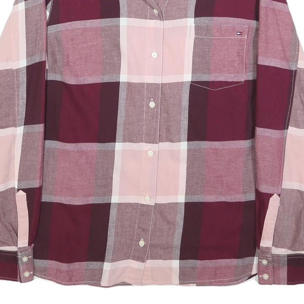 TOMMY HILFIGER Womens Pink & Burgundy Check Shirt M Cotton Long Sleeve Casual