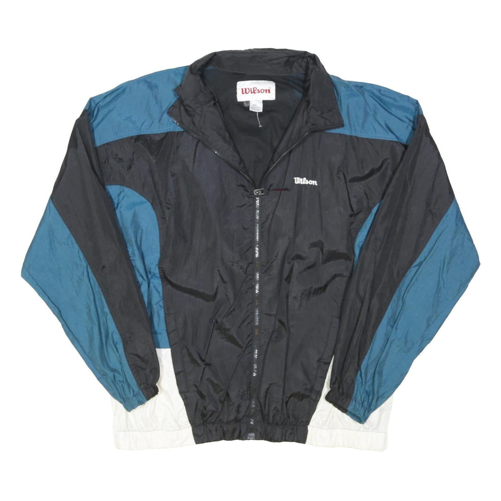 WILSON Mens Black & Blue Lightweight Nylon Zip Jacket XL Windbreaker Sportswear
