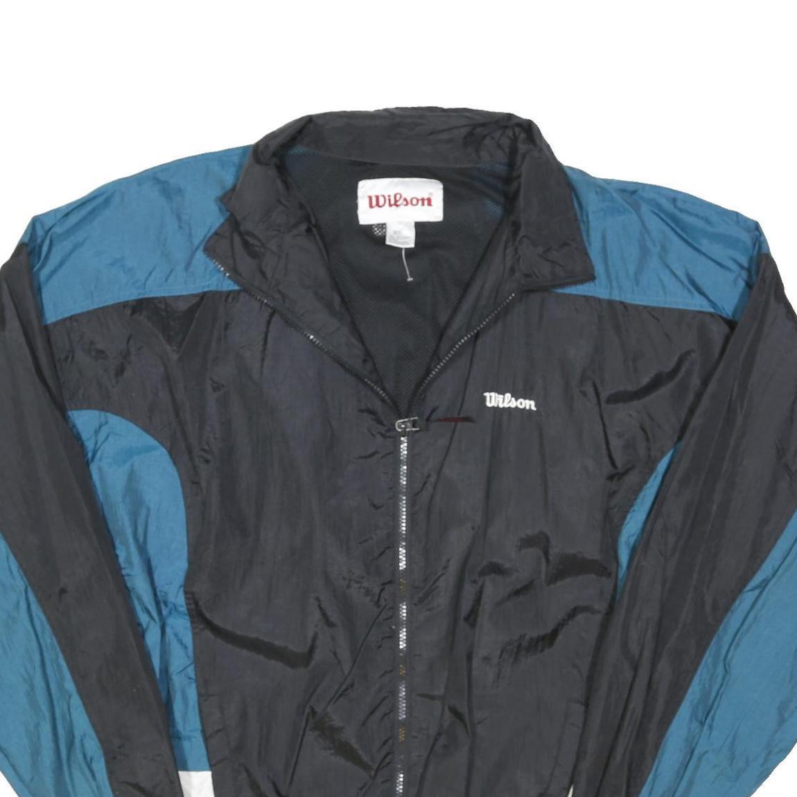 WILSON Mens Black & Blue Lightweight Nylon Zip Jacket XL Windbreaker Sportswear