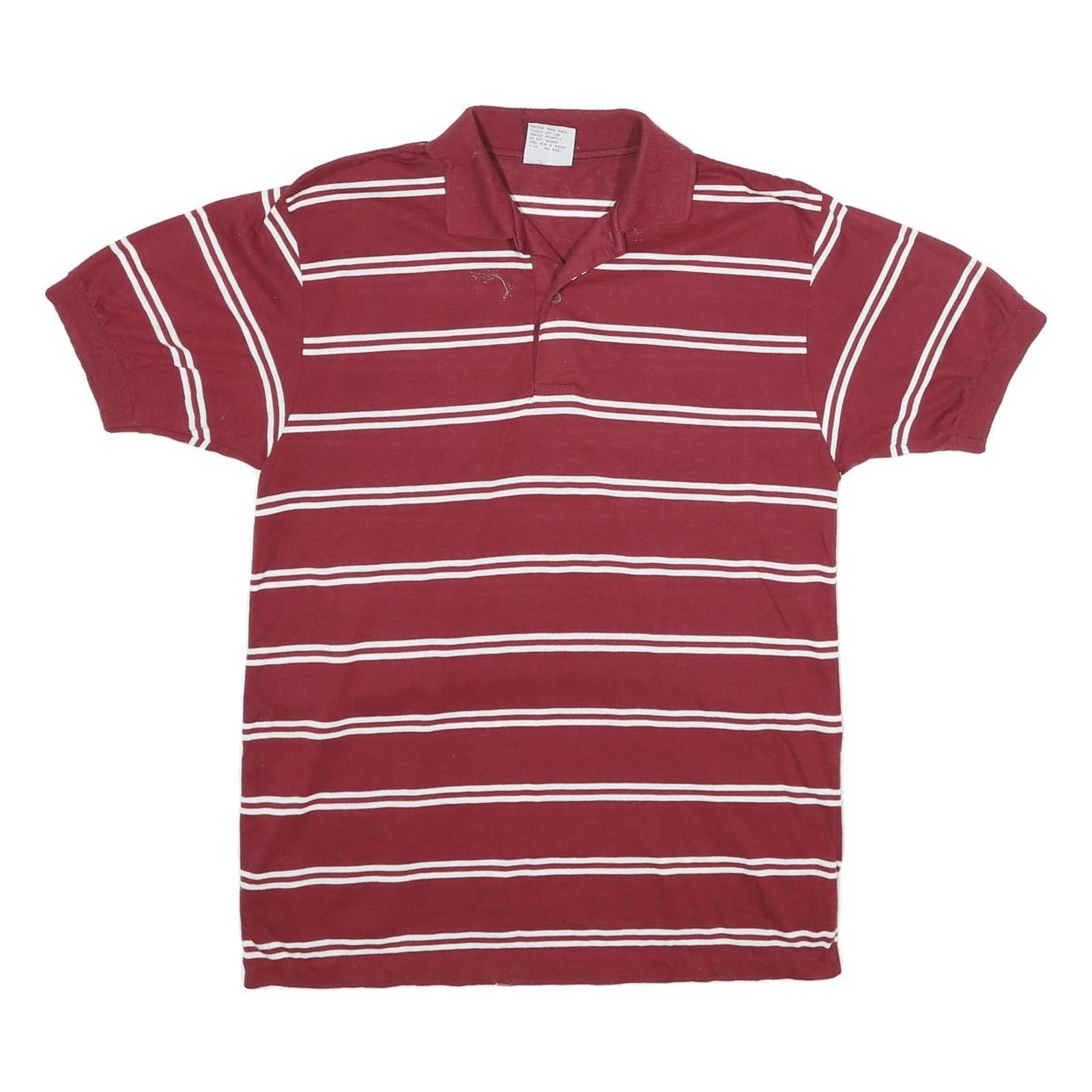 CUCAMONGA Mens Maroon & White Striped Short Sleeve Polo Shirt M Casual Comfort