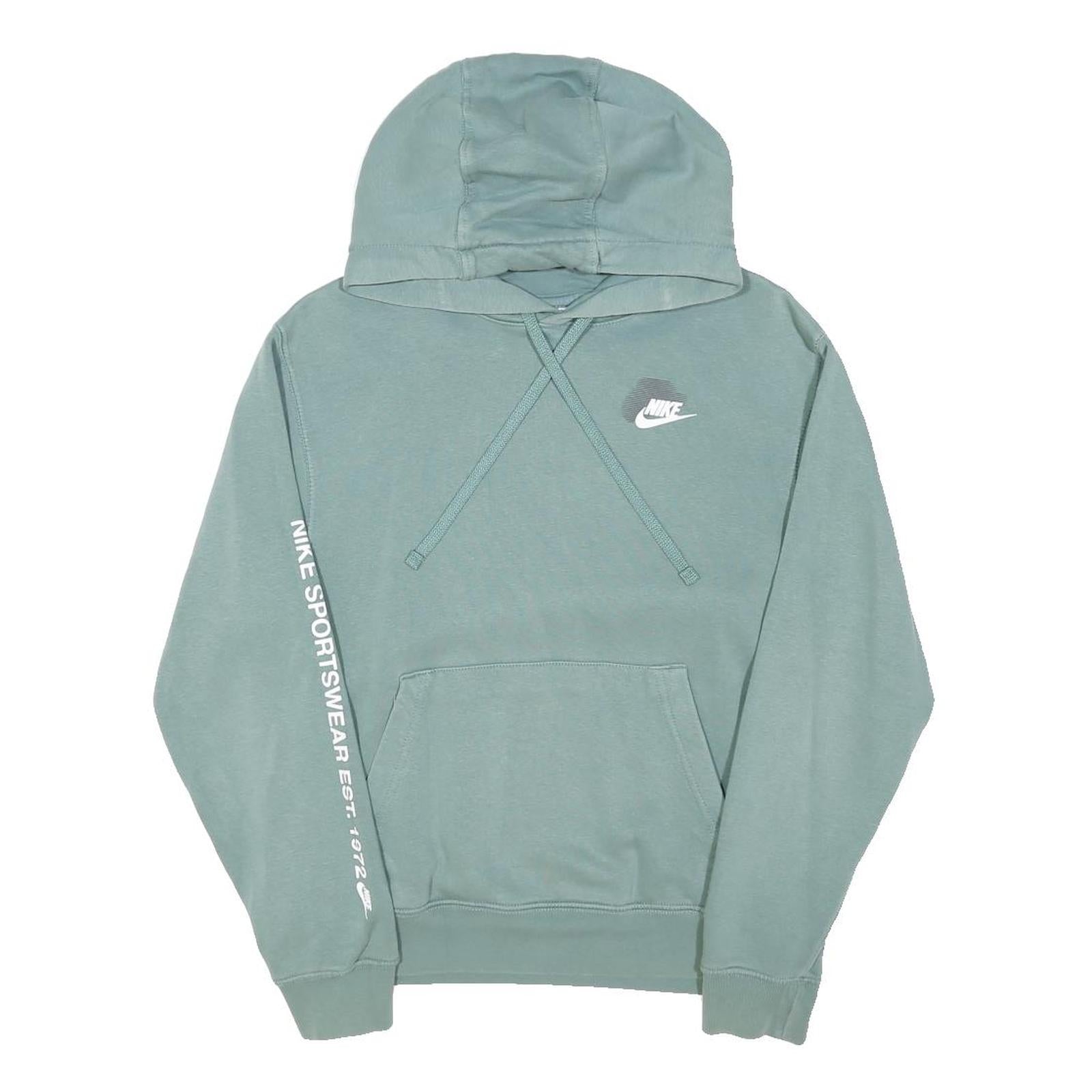 NIKE Mens Green Pullover Hoodie XS Cotton Blend Sportswear Est. 1972 Print