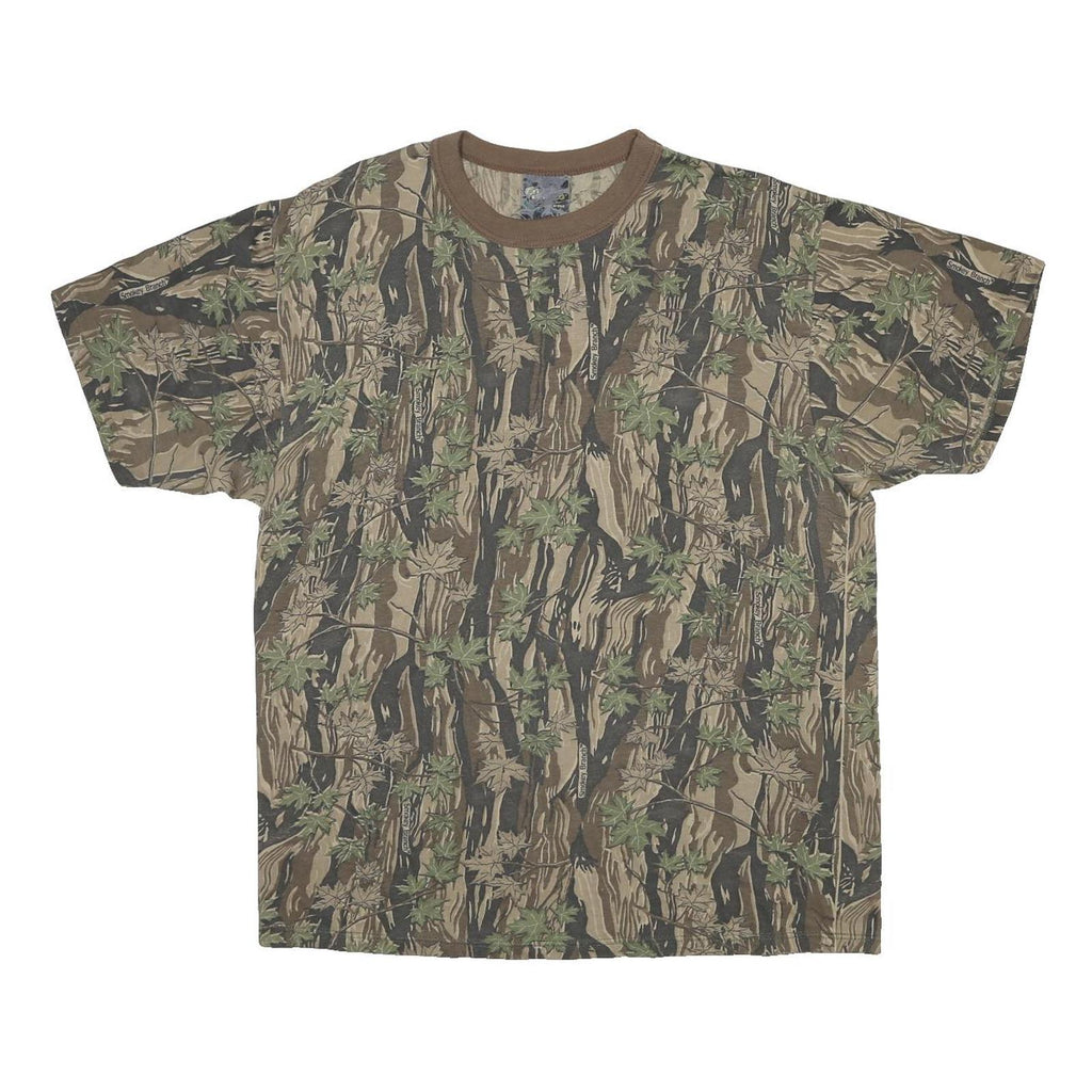 Mens Green Brown Camouflage Cotton Blend T-Shirt Short Sleeve Crew Neck Relaxed