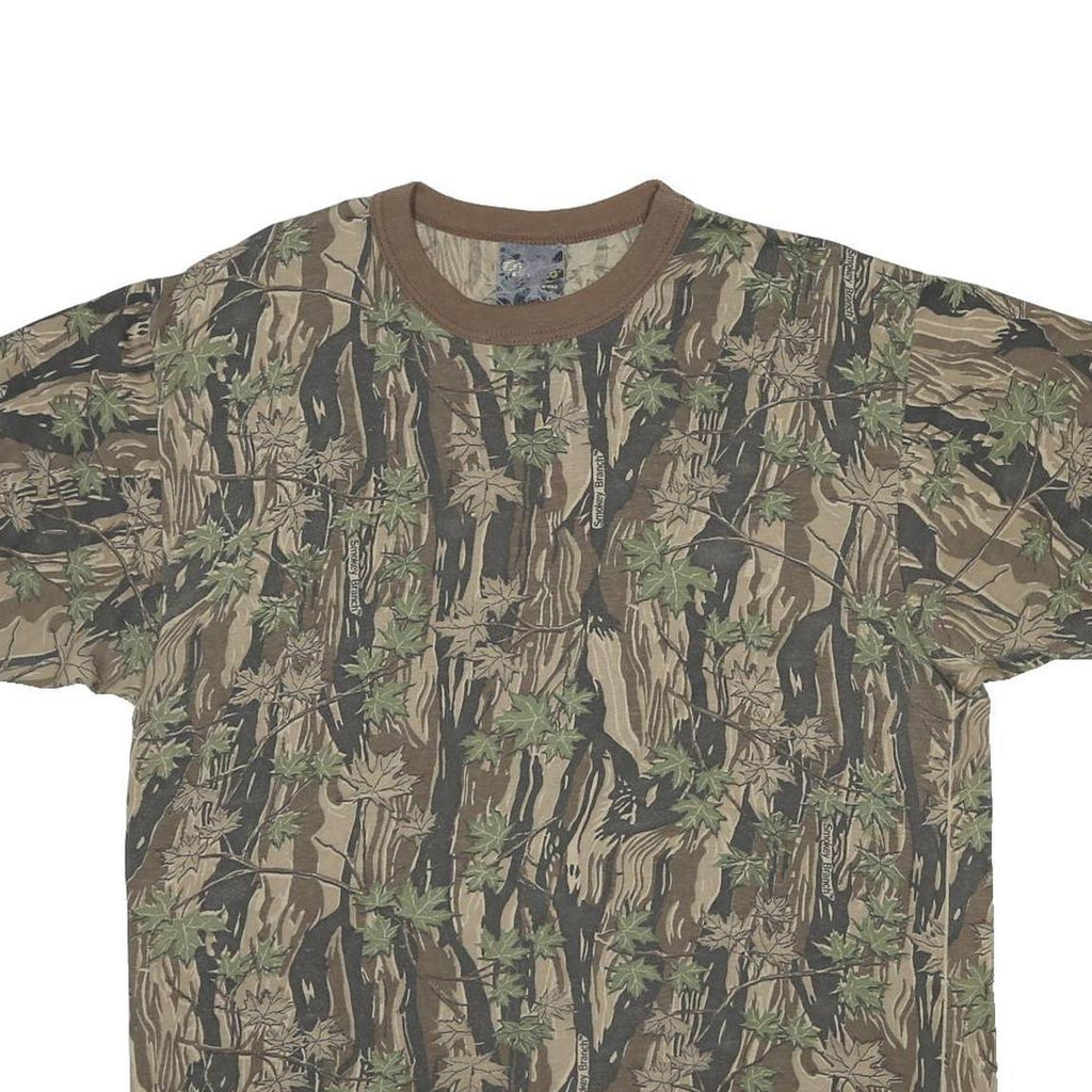 Mens Green Brown Camouflage Cotton Blend T-Shirt Short Sleeve Crew Neck Relaxed