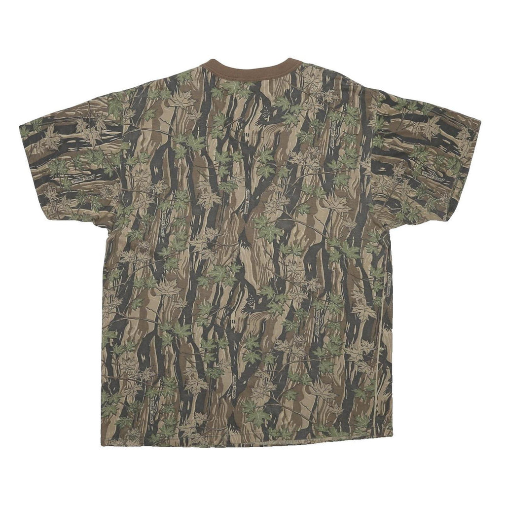 Mens Green Brown Camouflage Cotton Blend T-Shirt Short Sleeve Crew Neck Relaxed