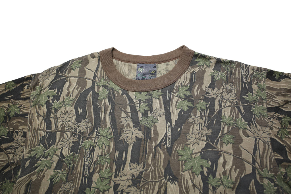 Mens Green Brown Camouflage Cotton Blend T-Shirt Short Sleeve Crew Neck Relaxed