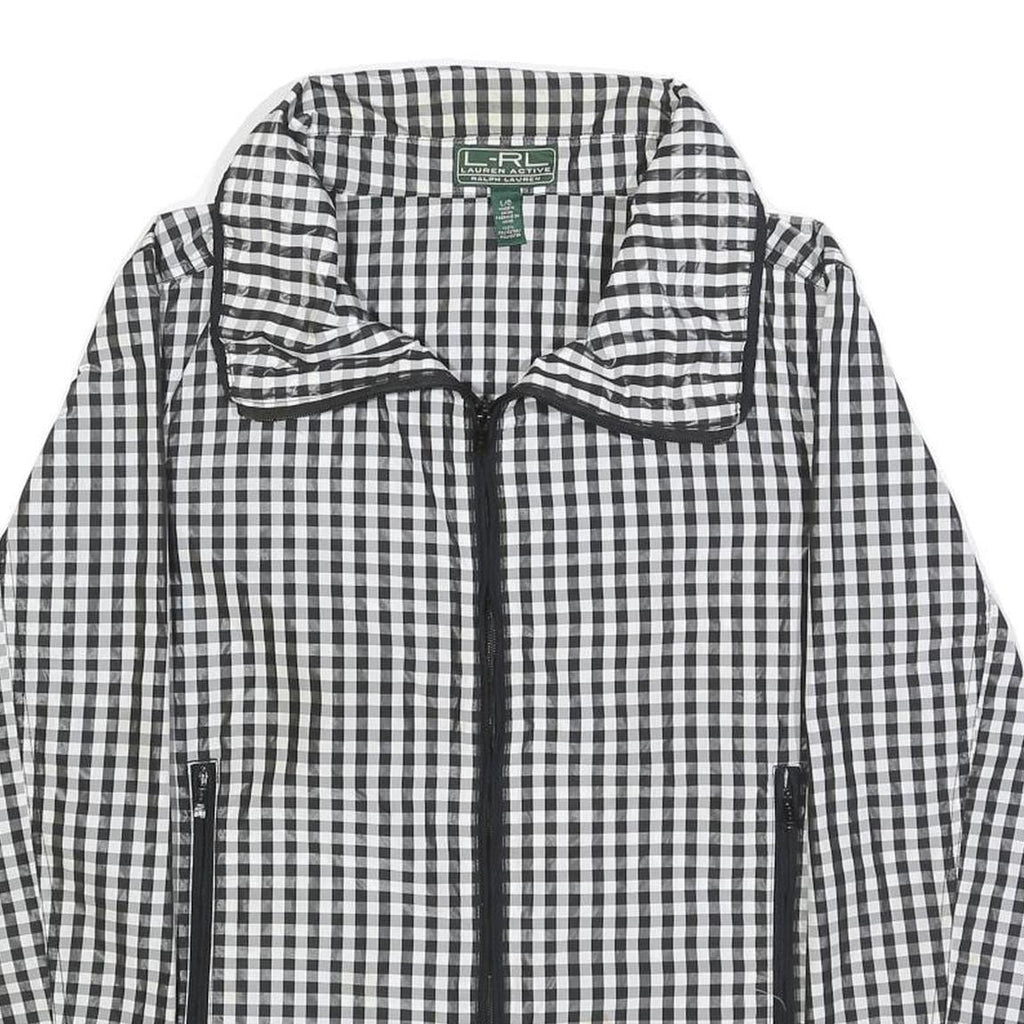 LAUREN RALPH LAUREN Womens Black & White Checked Zip Jacket L Polyester Casual