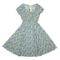 DOLLZ & DAMES Womens Blue & Green Floral Cotton Fit & Flare Short Sleeve Knee