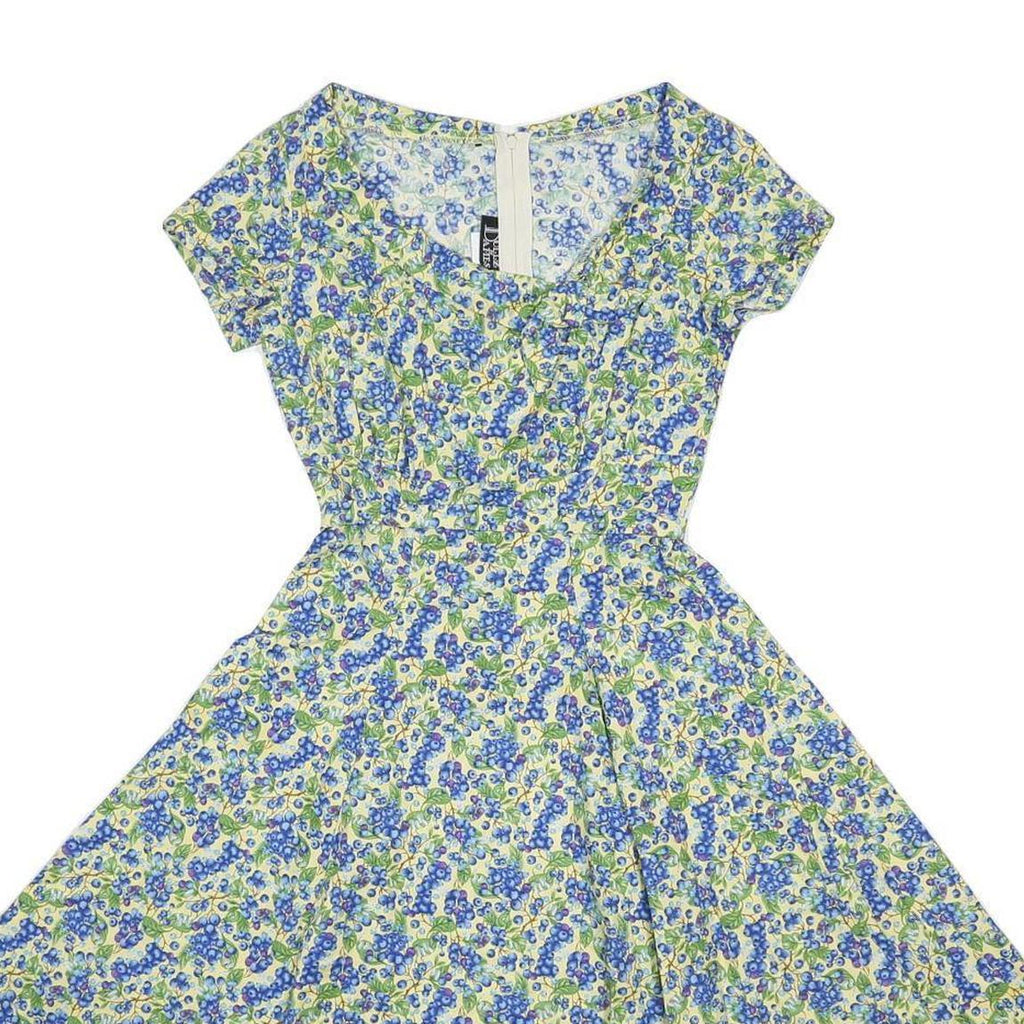 DOLLZ & DAMES Womens Blue & Green Floral Cotton Fit & Flare Short Sleeve Knee