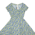 DOLLZ & DAMES Womens Blue & Green Floral Cotton Fit & Flare Short Sleeve Knee