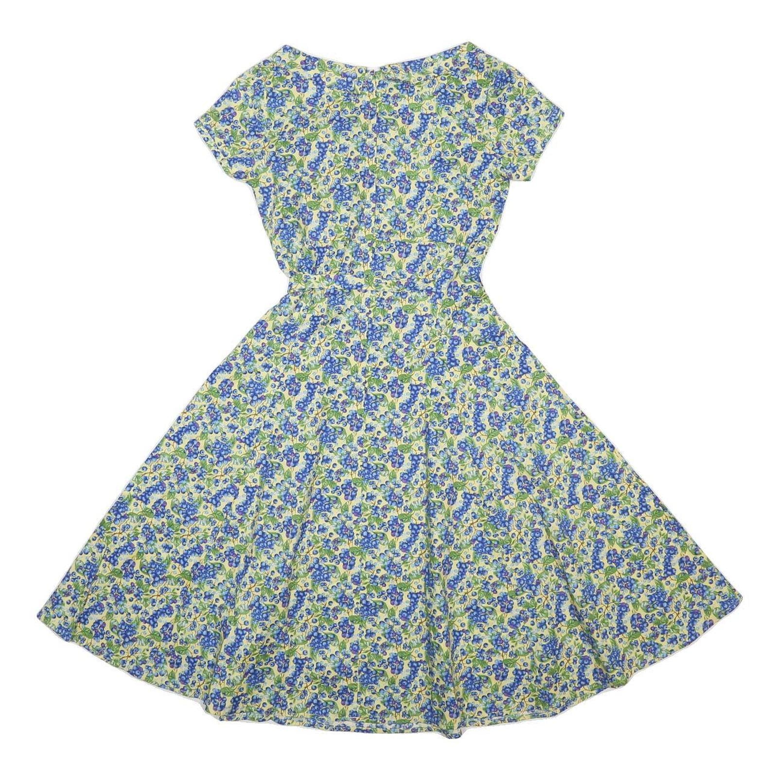 DOLLZ & DAMES Womens Blue & Green Floral Cotton Fit & Flare Short Sleeve Knee