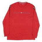 TOMMY HILFIGER Mens Red Long Sleeve Crew Neck XL Cotton Blend T-Shirt Striped