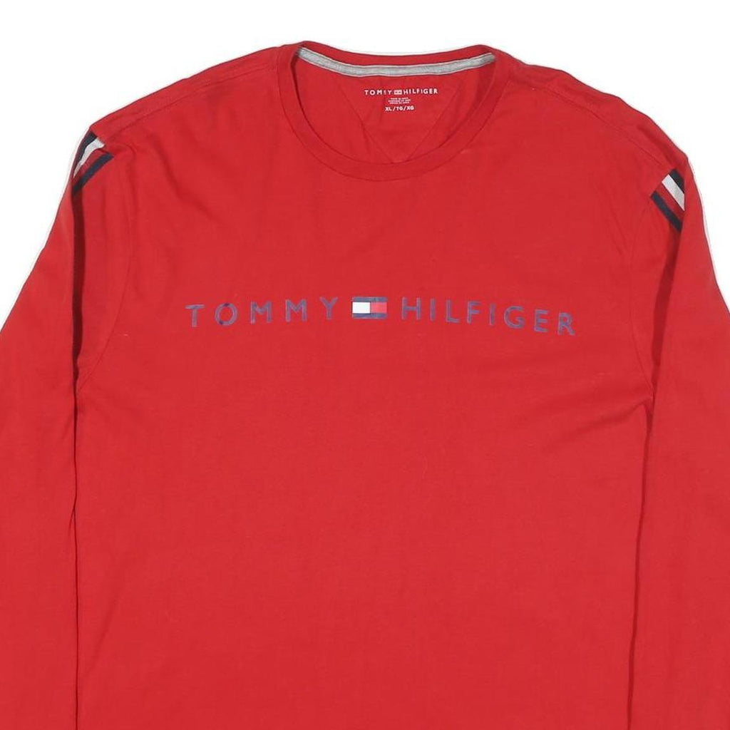 TOMMY HILFIGER Mens Red Long Sleeve Crew Neck XL Cotton Blend T-Shirt Striped