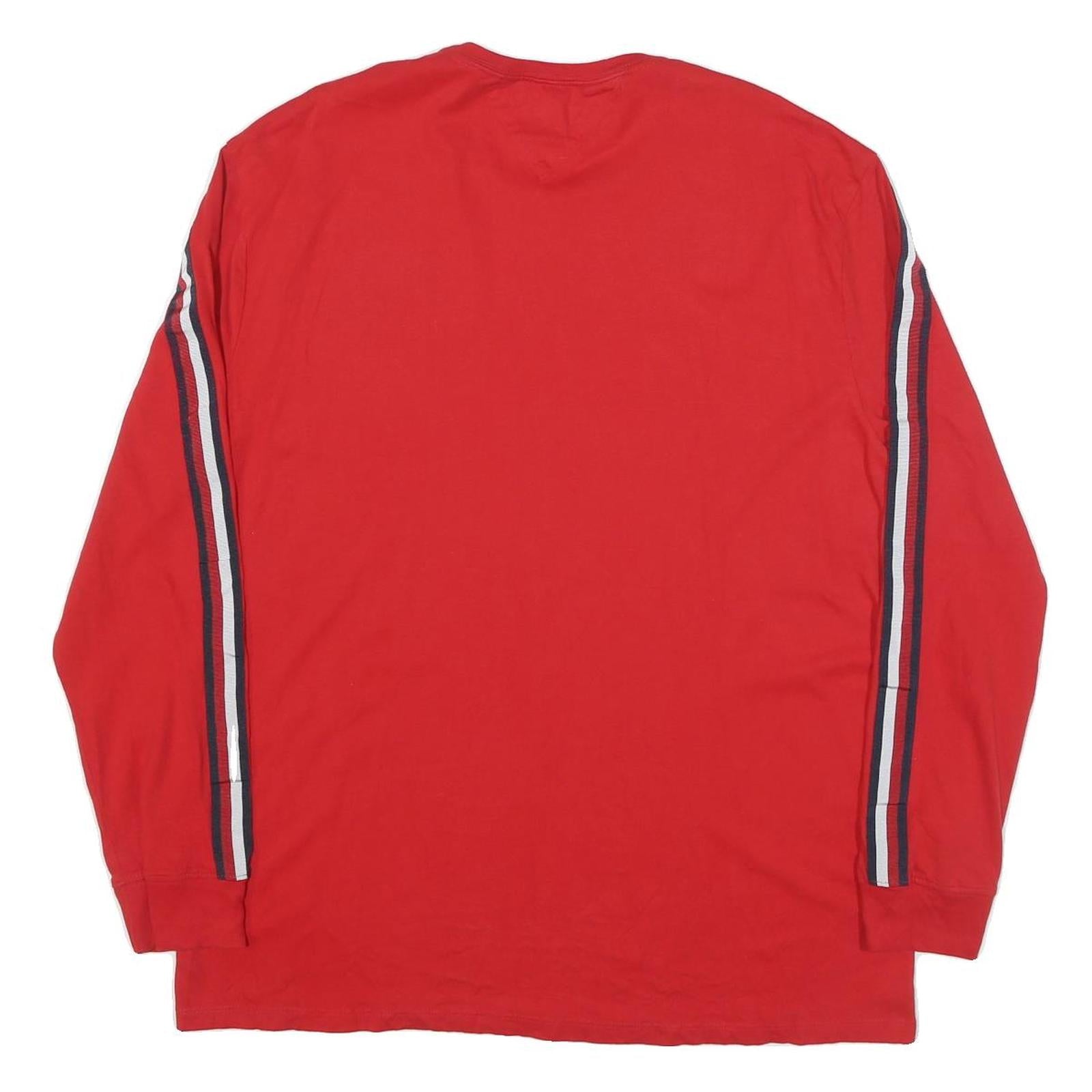TOMMY HILFIGER Mens Red Long Sleeve Crew Neck XL Cotton Blend T-Shirt Striped
