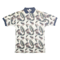ANCHOR BLUE Mens Cream Navy Leaf Print Short Sleeve Polo Shirt M Cotton