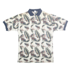 ANCHOR BLUE Mens Cream Navy Leaf Print Short Sleeve Polo Shirt M Cotton