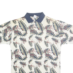 ANCHOR BLUE Mens Cream Navy Leaf Print Short Sleeve Polo Shirt M Cotton