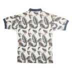 ANCHOR BLUE Mens Cream Navy Leaf Print Short Sleeve Polo Shirt M Cotton