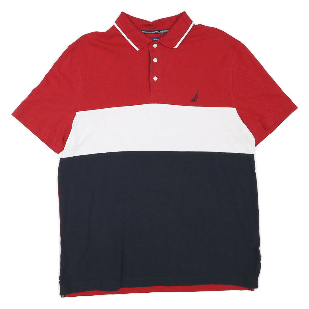 NAUTICA Mens Red & White & Navy Cotton Blend Polo Shirt Short Sleeve L Classic