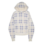 CHAMPION REVERSE WEAVE Mens Cream & Blue Plaid Pullover Hoodie S Cotton Blend