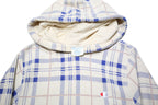 CHAMPION REVERSE WEAVE Mens Cream & Blue Plaid Pullover Hoodie S Cotton Blend