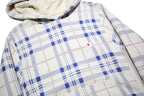 CHAMPION REVERSE WEAVE Mens Cream & Blue Plaid Pullover Hoodie S Cotton Blend