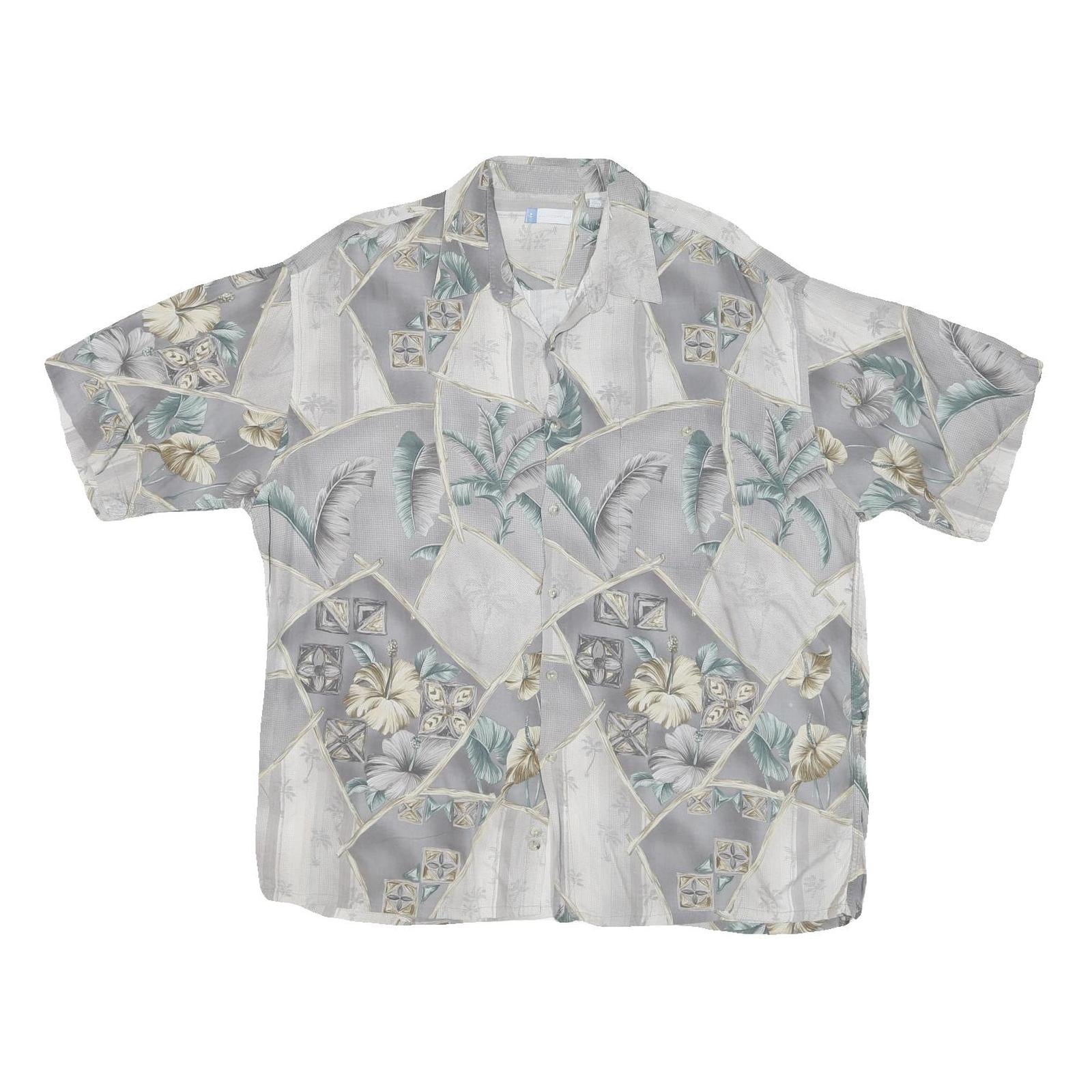 HALF MOON BAY Mens Grey & Cream Floral Rayon Shirt 2XL Summer Casual